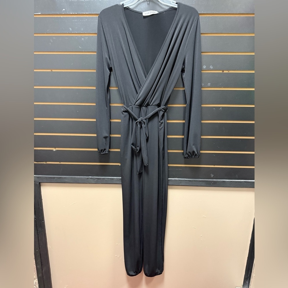 Brigitte Brianna Black Jumpsuit w/ Belt & Pockets
